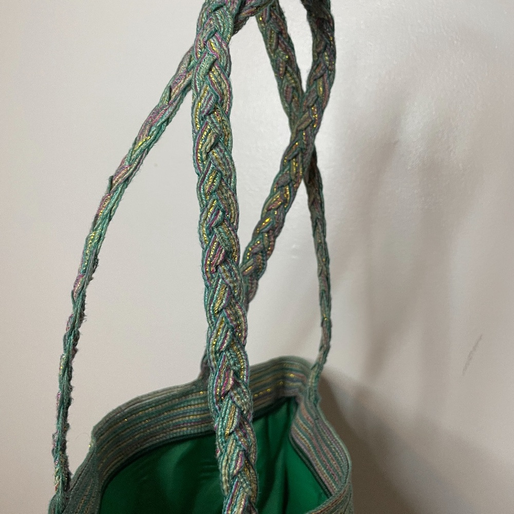 ❌ SOLD! Sea green pink gold metallic wicker tote! - Picture 12 of 14